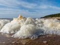 White foam on the sea shore, texture, abstract water reflections Royalty Free Stock Photo