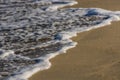 white foam from the waves at the sandy beach in the morning in egypt detail