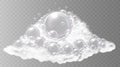 White foamy soap bubbles floating on transparent background. Vector Royalty Free Stock Photo
