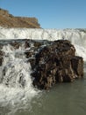 Detail of Gullfoss waterfall in Iceland, water cascading on the rock Royalty Free Stock Photo