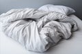 White folded duvet on bed winter season preparation, home textile, household activities