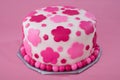 White Fondant Cake with Pink Flowers Royalty Free Stock Photo