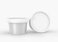 White food container, bucket for ice cream, yogurt, dairy dessert side and top view. Realistic mockup of blank plastic or paper Royalty Free Stock Photo