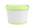 White Food Plastic Tub Container For Dessert, Yogurt, Ice Cream, Sour Sream Or Snack. Ready For Your Design. Green lid.