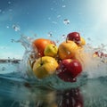 drop fruit healthy strawberry vitamin apple background water food green fresh. Generative AI.