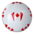 White football ball with Canada flag on white background. Isolated. Leather soccer ball. Classic ball with patches. Flags of Royalty Free Stock Photo