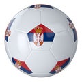 White football ball with the flag of Serbia on a white background. Isolated. Leather soccer ball. Classic ball with patches. Flags