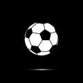 White football ball icon. Vector white soccer ball isolated on black background. Royalty Free Stock Photo