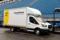 White Ford Transit chassis van hired from the Arnold Clark car rental company parked at the Esplanade stadium near the Edinburgh