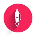 White Fountain pen nib icon isolated with long shadow background. Pen tool sign. Red circle button. Vector Royalty Free Stock Photo