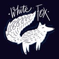 White Fox in flat style. Hand drawn vector illustration. Black and white. Royalty Free Stock Photo