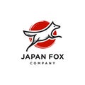 White fox kitsune with japan red sun brushsymbol logo Vector illustration design in trendy line art style