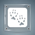 White Fox paw footprint icon isolated on grey background. Square glass panels. Vector Royalty Free Stock Photo