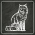 White fox sketch dark background