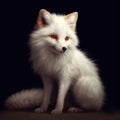 Realistic Digital Painting Of White Fox On Black Background