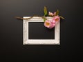 white frame on black background with cherry blossoms Royalty Free Stock Photo