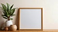 White frame with blank space in the middle of it is propped up against wall. Generative AI Royalty Free Stock Photo