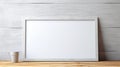 Minimalist White Photo Frame On Wooden Table - 3d Rendering