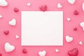 White frame and hearts pattern on pink background with Happy valentine day. Beautiful mini heart style. 3D rendering