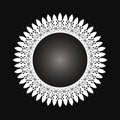 White frame with lace ornament in circle on black background. Art deco. Luxury round mandala, hand draw design. Ethnic motif. Royalty Free Stock Photo