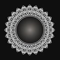 White frame with lace ornament in circle on black background. Art deco. Luxury round mandala, hand draw design. Ethnic motif. Royalty Free Stock Photo