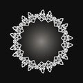 White frame with lace ornament in circle on black background. Art deco. Luxury round mandala, hand draw design. Ethnic motif. Royalty Free Stock Photo