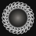 White frame with lace ornament in circle on black background. Art deco. Luxury round mandala, hand draw design. Ethnic motif. Royalty Free Stock Photo