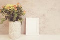 White Frame Mock Up, Digital MockUp, Display Mockup, Styled Stock Photography Mockup, Colorful Desktop Mock Up. Rustic vase with o Royalty Free Stock Photo