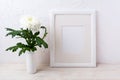 White frame mockup with chrysanthemum in vase Royalty Free Stock Photo
