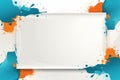 a white frame with orange and blue splats on it