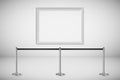 White frame for picture with silver stanchions barrier. Mock up template for famous painting vector illustration