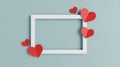 White frame with red hearts on blue background Royalty Free Stock Photo