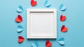White frame surrounded by colorful paper hearts Royalty Free Stock Photo
