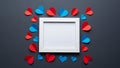 White frame surrounded by red and blue hearts Royalty Free Stock Photo