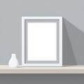 Minimalist White Picture Frame Mockup with Vase on Shelf Royalty Free Stock Photo