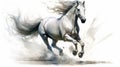 Aggressive Digital Illustration Of A Galloping White Horse