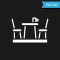 White French cafe icon isolated on black background. Street cafe. Table and chairs. Vector Royalty Free Stock Photo