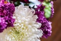 White Fresh Flowers Crisanthemum Close Up. Copy space for text. High resolution beautiful flowers bouquet.