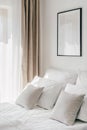 White fresh linens in modern bedroom interior design Royalty Free Stock Photo