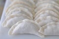 White fresh pre-boiled gyoza Japanese dumplings