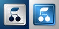 White Fresh summer berries icon isolated on blue and grey background. Berry fruit. Silver and blue square button. Vector Royalty Free Stock Photo