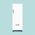 White fridge fresh domestic electric freeze furniture icebox. Refrigerator front view vector flat icon Royalty Free Stock Photo