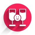 White Friends drinking alcohol icon isolated with long shadow. Red circle button. Vector Royalty Free Stock Photo