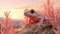 A white frog sitting on top of a rock. Generative AI image. Royalty Free Stock Photo