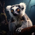 White fronted Lemur, Eulemur albifrons, watching the photographer, Nosy Mangabe, Madagascar Made With Generative AI illustration