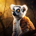 White fronted Lemur, Eulemur albifrons, watching the photographer, Nosy Mangabe, Madagascar Made With Generative AI illustration