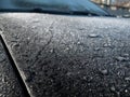 White frost on the car body. Small layer of snow