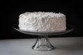 White Frosted Cake on Clear Glass Pedestal