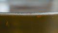 White froth on a blond beer served on a glass macro still Royalty Free Stock Photo