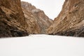 White Frozen river and Mountains. Zanskar River. Chadar Trek. Leh Ladakh. India